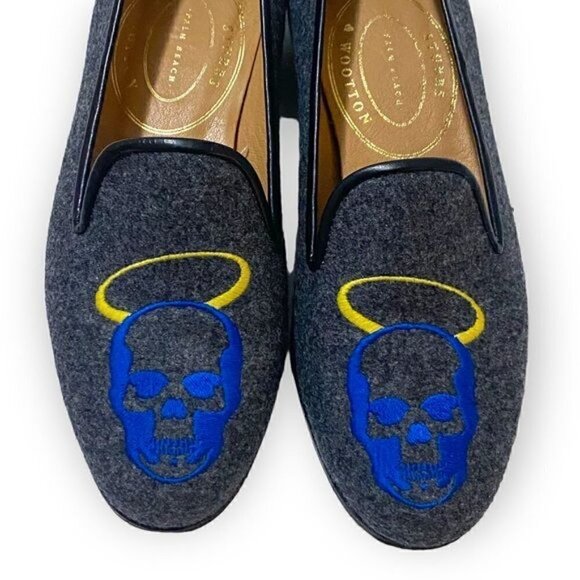 Stubbs & Wootton Gray Flannel Skull and Angel Slip on Loafers. Size 6 - Picture 7 of 10